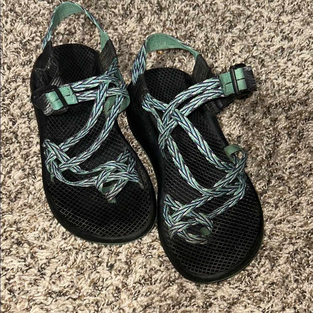 Chaco Women’s Black Sandals with Teal Braided Straps